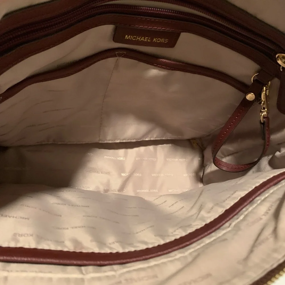 Michael Kors Burgundy Saffiano Leather Tote with Gold Hardware